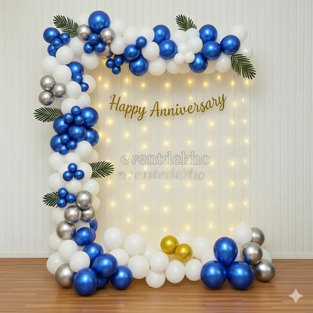 Blue White Silver Balloon Anni...
