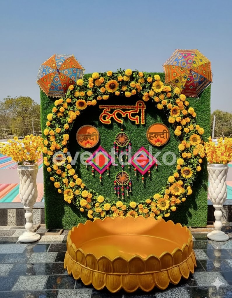 Floral Haldi Ring Backdrop Wit...