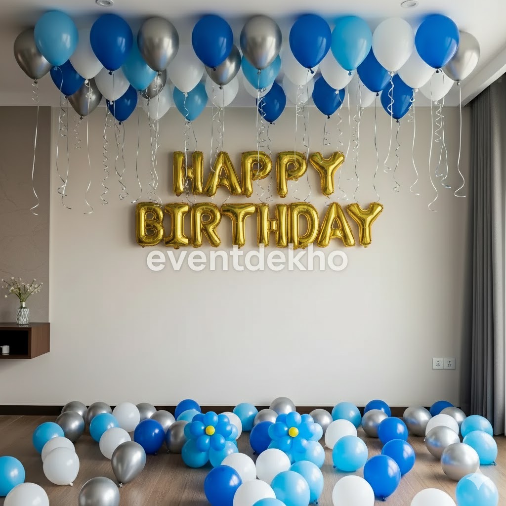 Blue Silver Balloon Birthday D...